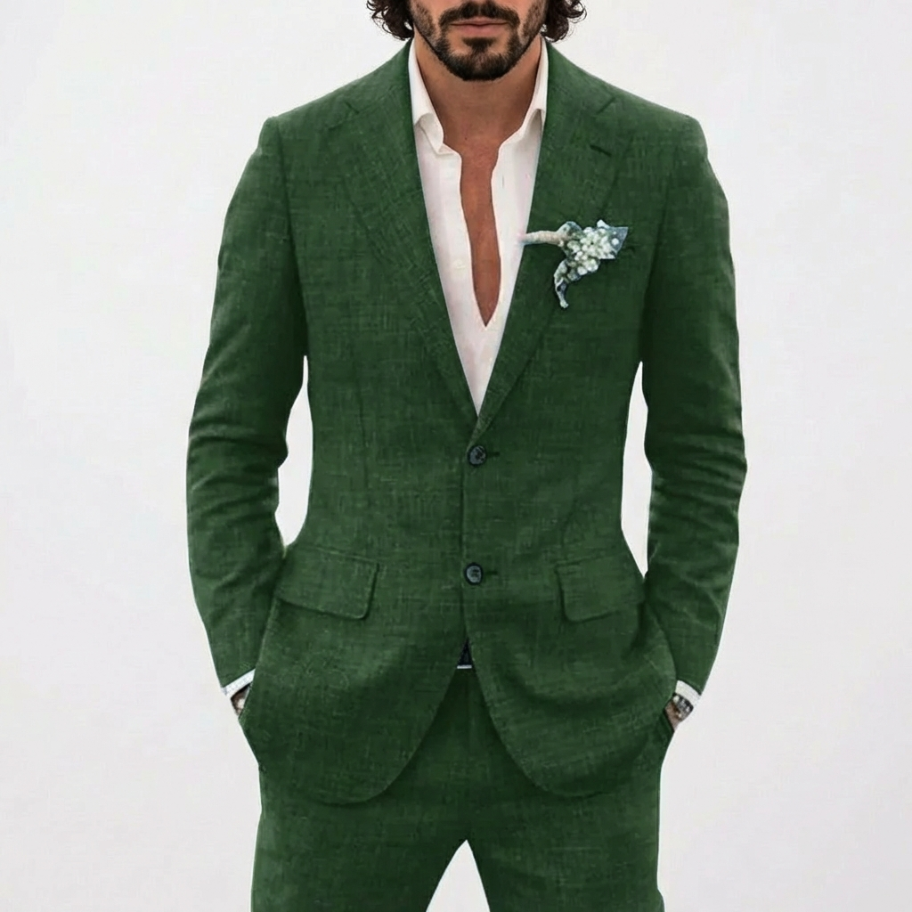 Traje de Lino de Corte Relajado Hombre Solapa Clásica