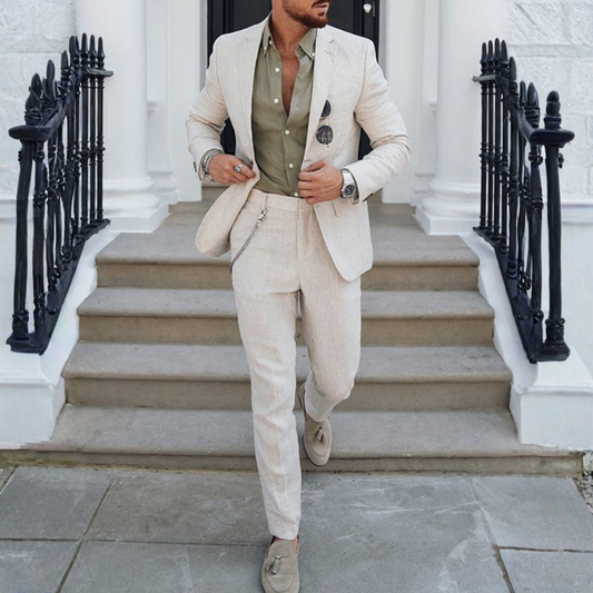 Traje de Lino de Dos Piezas Slim Fit Hombre Solapa Clásica