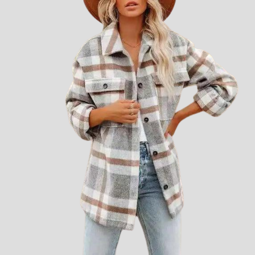 Sobrecamisa Mujer de Cuadros Oversize Manga Larga Bolsillos