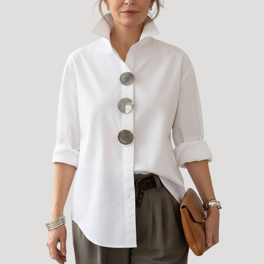 Camisa Elegante de Botones Mujer Cuello Alto