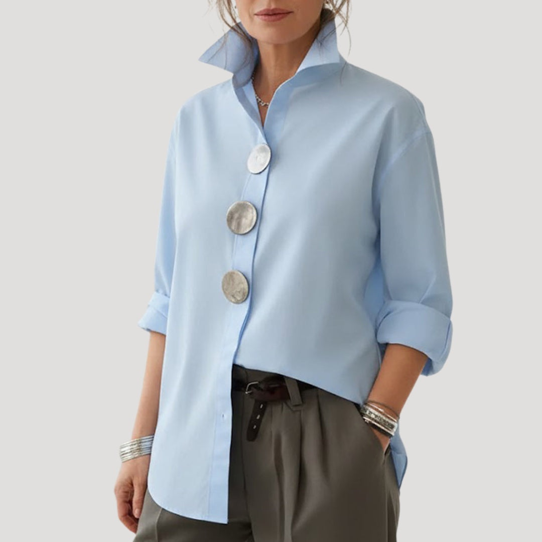 Camisa Elegante de Botones Mujer Cuello Alto