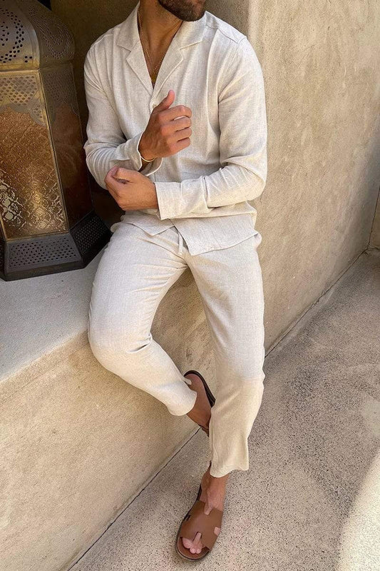 Conjunto de Lino Elegante Hombre Manga Larga