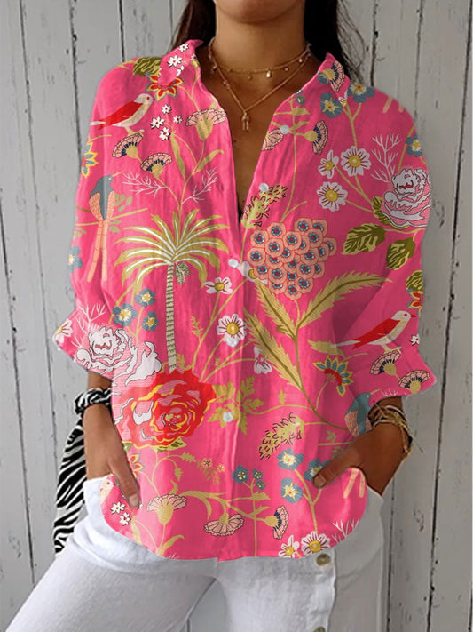 Blusa Tropical de Verano Estampada Mujer Escote V