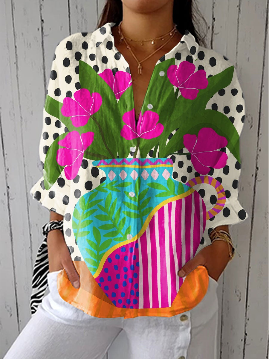 Blusa Tropical de Verano Estampada Mujer Escote V