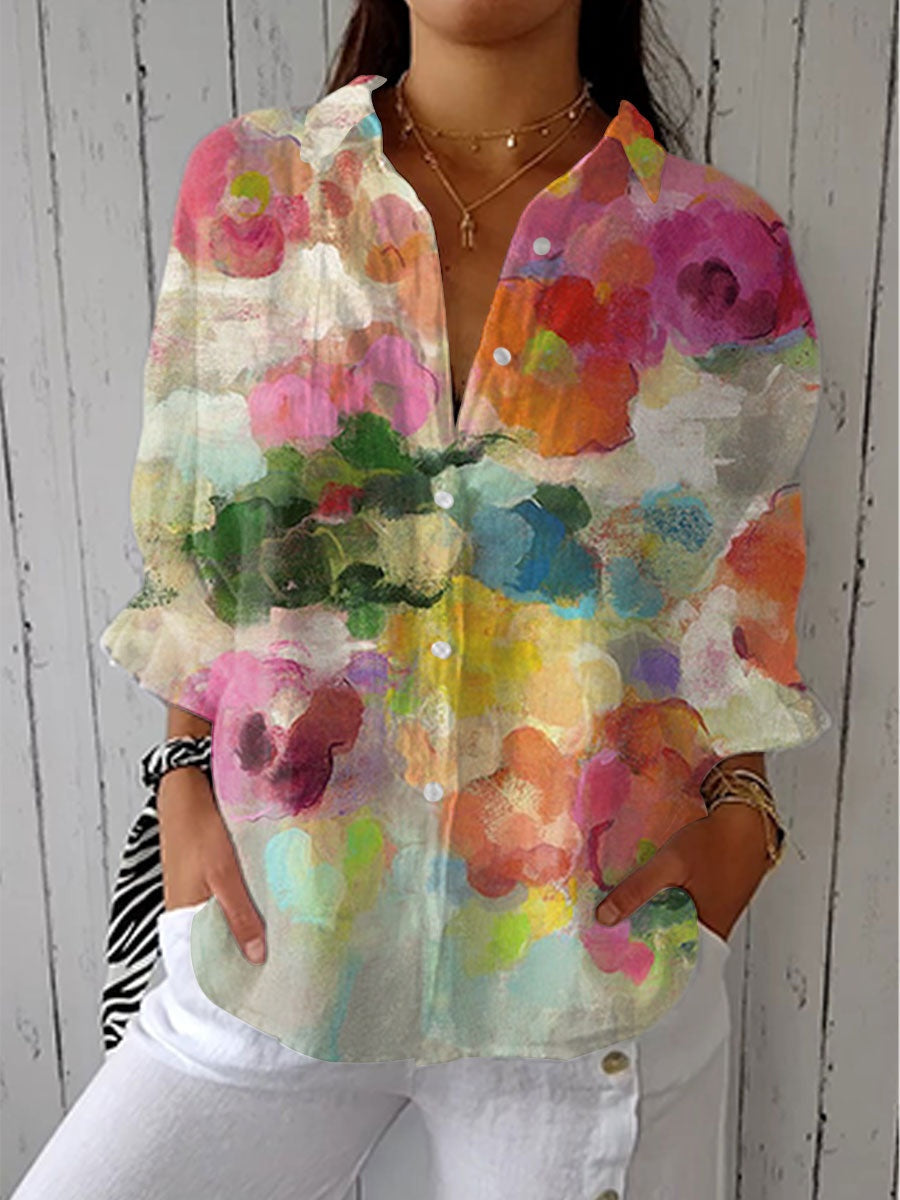 Blusa Tropical de Verano Estampada Mujer Escote V