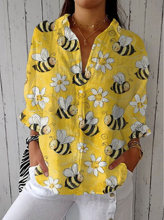 Blusa Tropical de Verano Estampada Mujer Escote V