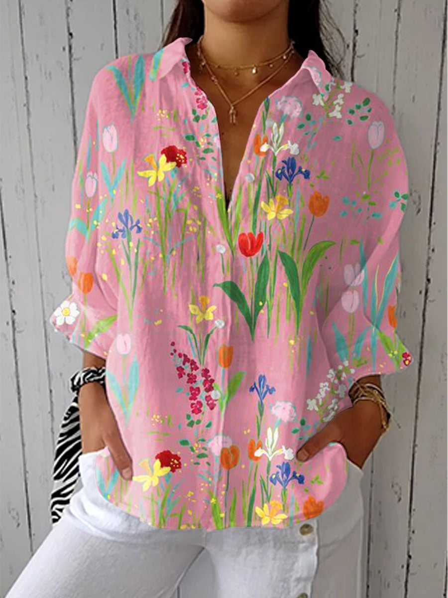 Blusa Tropical de Verano Estampada Mujer Escote V