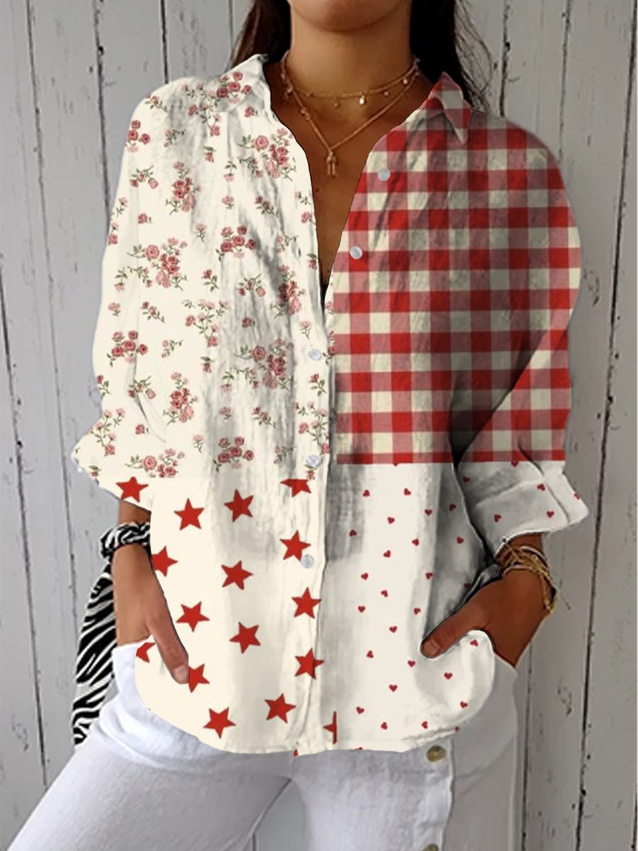 Blusa Tropical de Verano Estampada Mujer Escote V