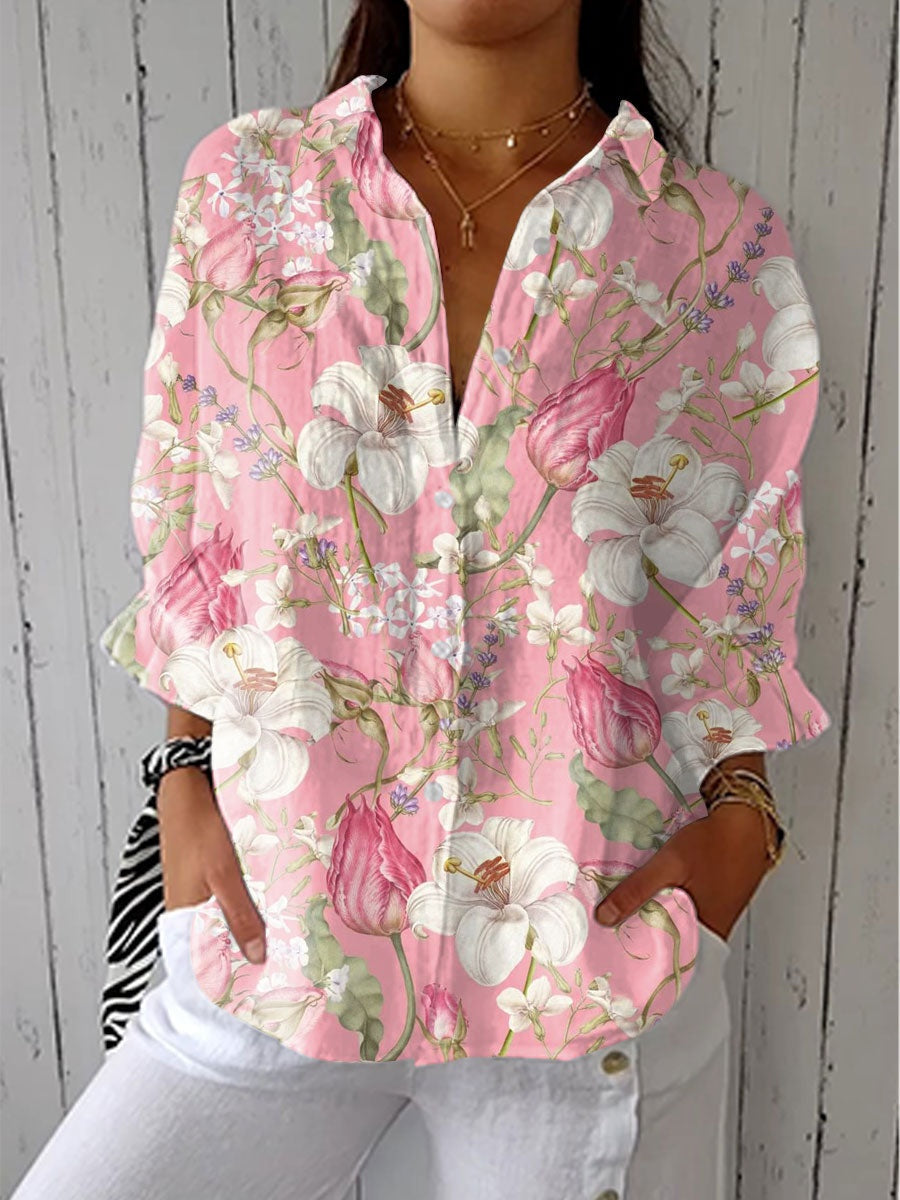 Blusa Tropical de Verano Estampada Mujer Escote V