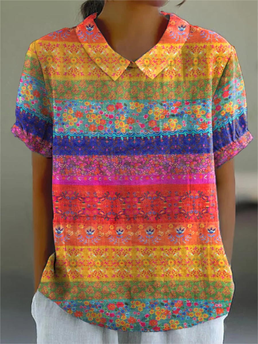 Camisa Oversize de Verano Estampada de Manga Corta Mujer