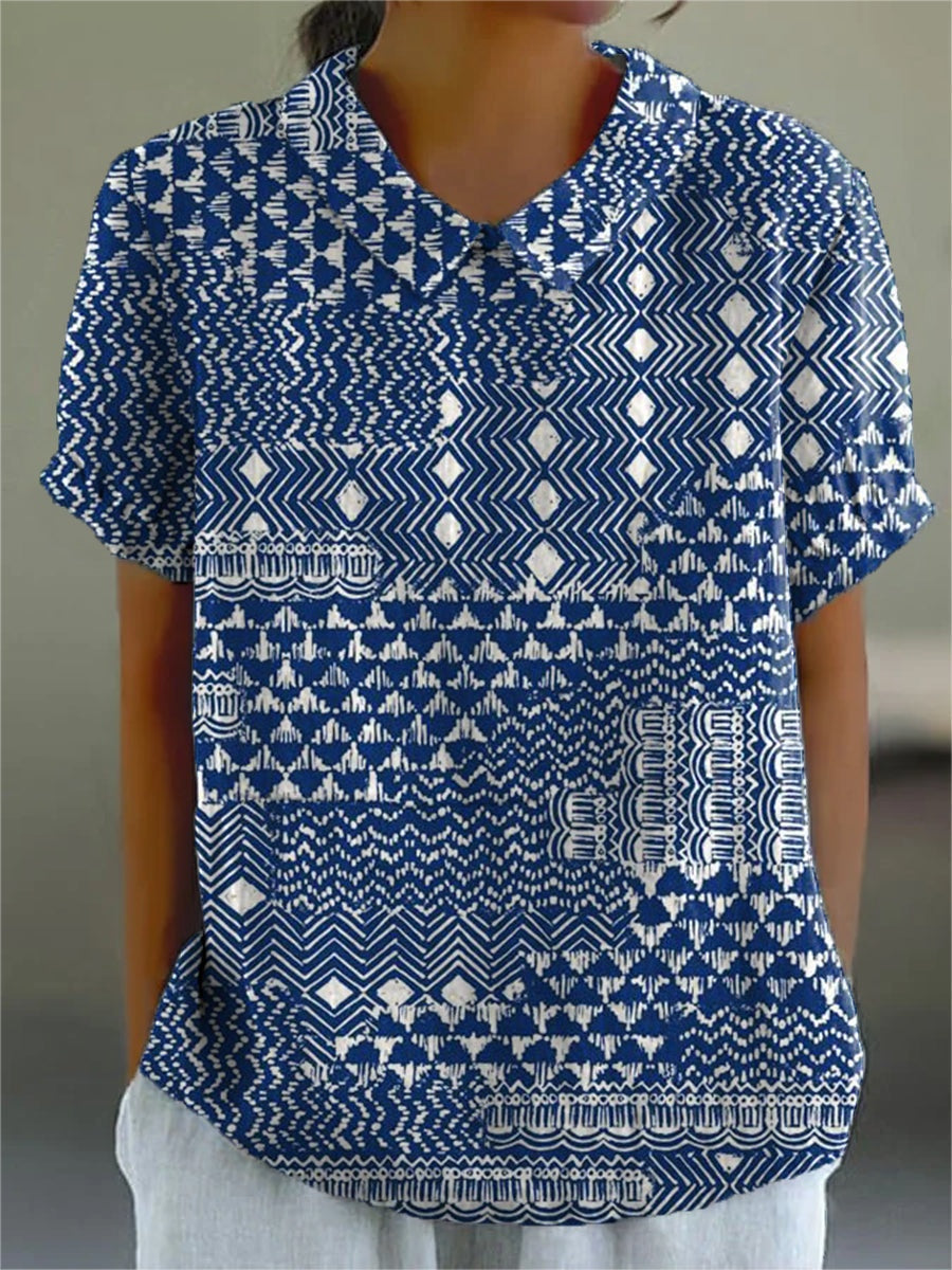 Camisa Oversize de Verano Estampada de Manga Corta Mujer