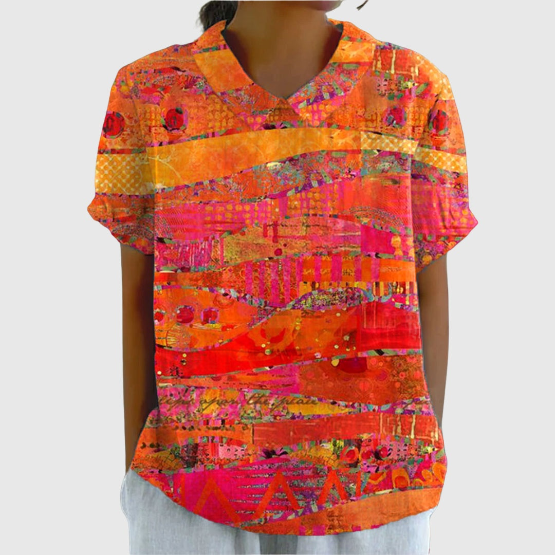 Camisa Oversize de Verano Estampada de Manga Corta Mujer