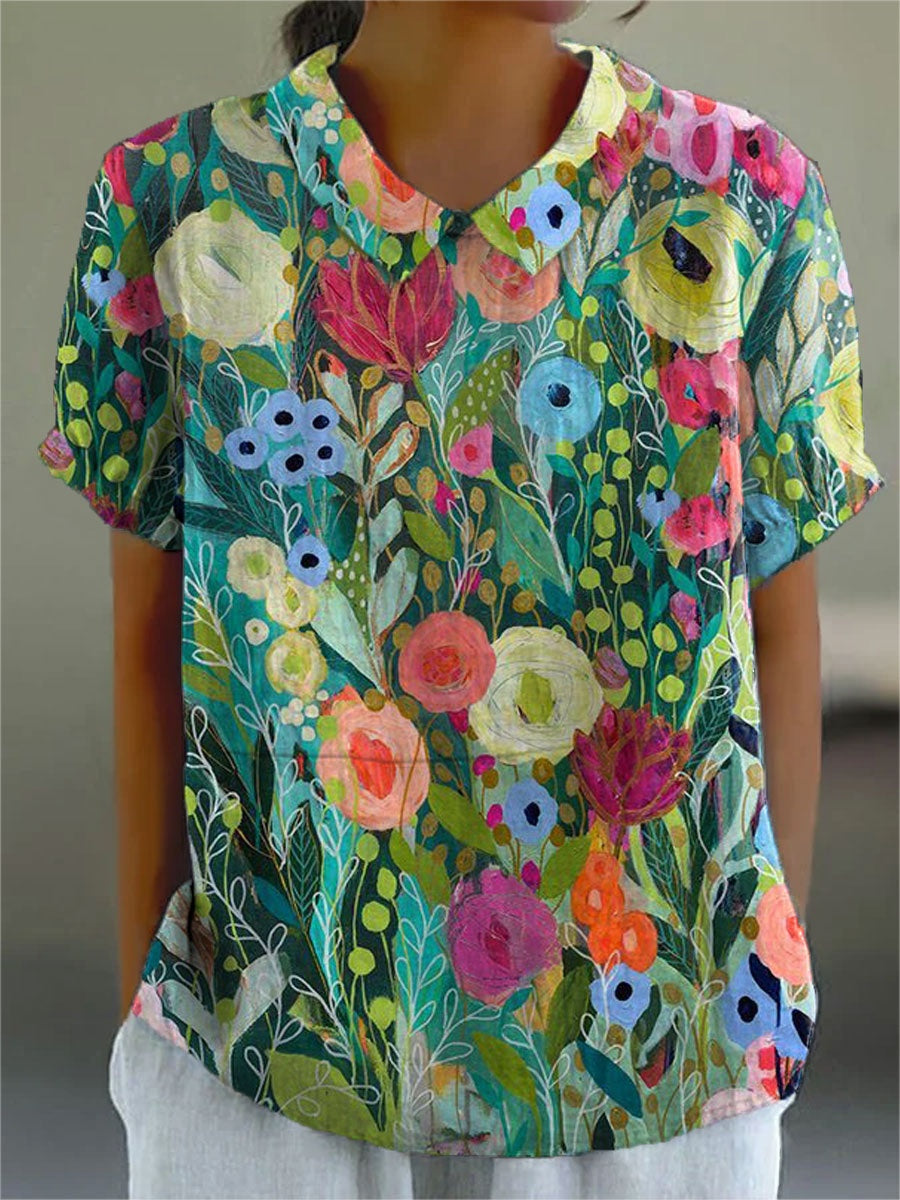 Camisa Oversize de Verano Estampada de Manga Corta Mujer