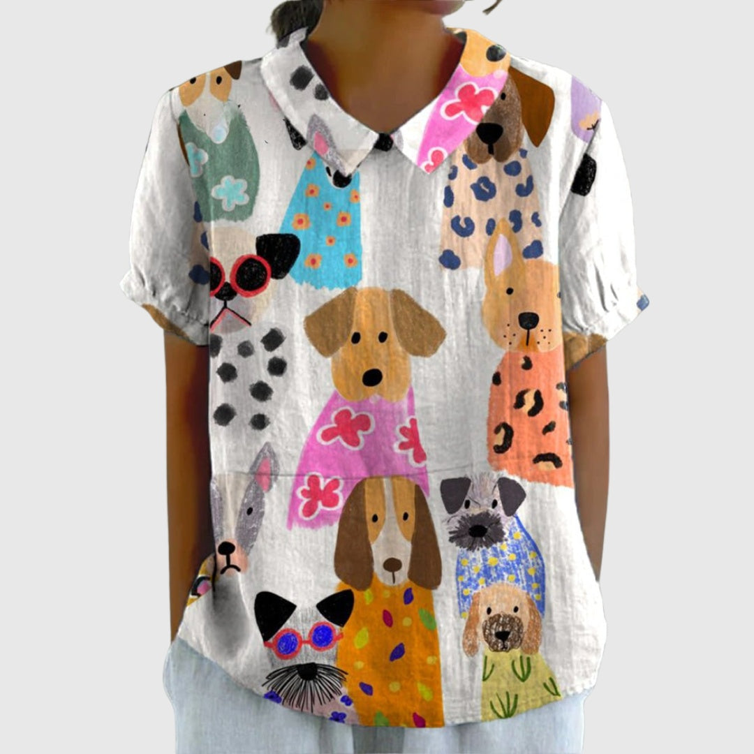 Camisa Oversize de Verano Estampada de Manga Corta Mujer