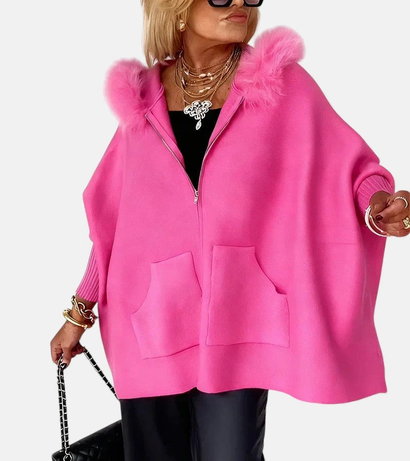 Sudadera con Capucha y Cremallera Oversize Mujer Pelo Bolsillos