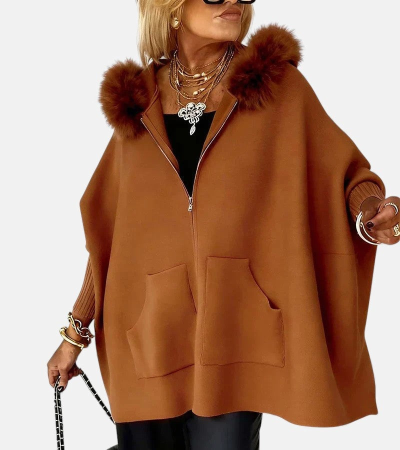 Sudadera con Capucha y Cremallera Oversize Mujer Pelo Bolsillos