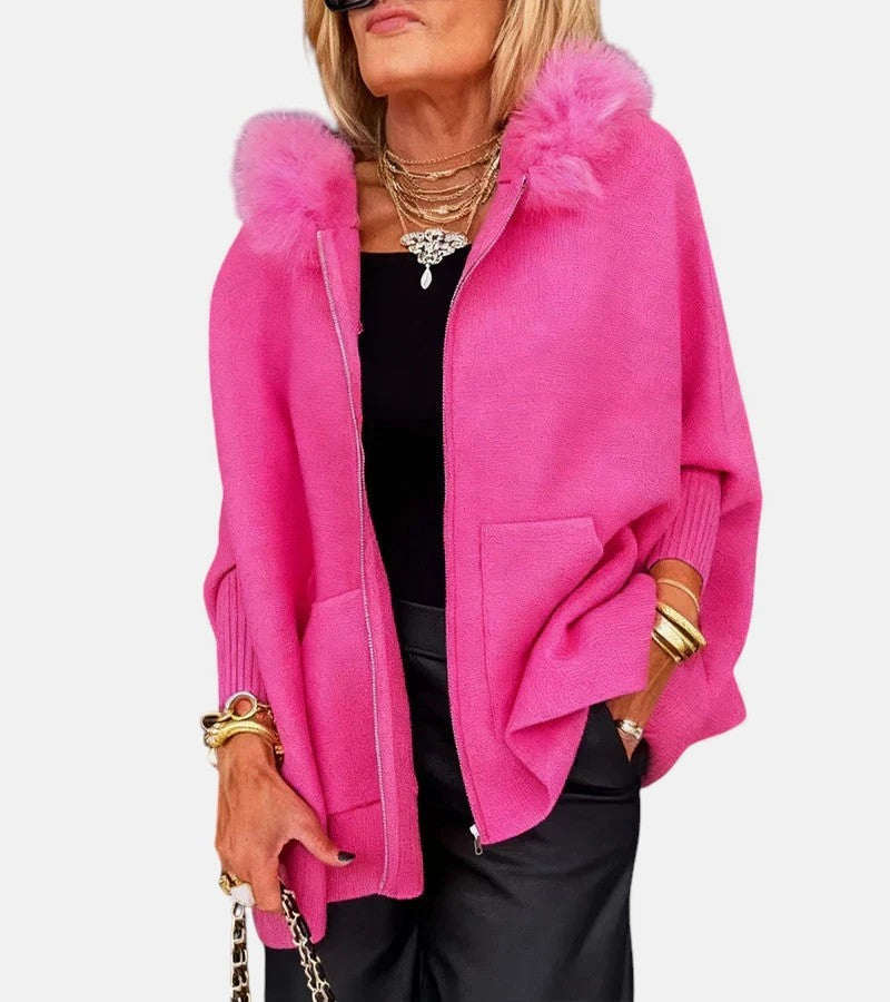 Sudadera con Capucha y Cremallera Oversize Mujer Pelo Bolsillos