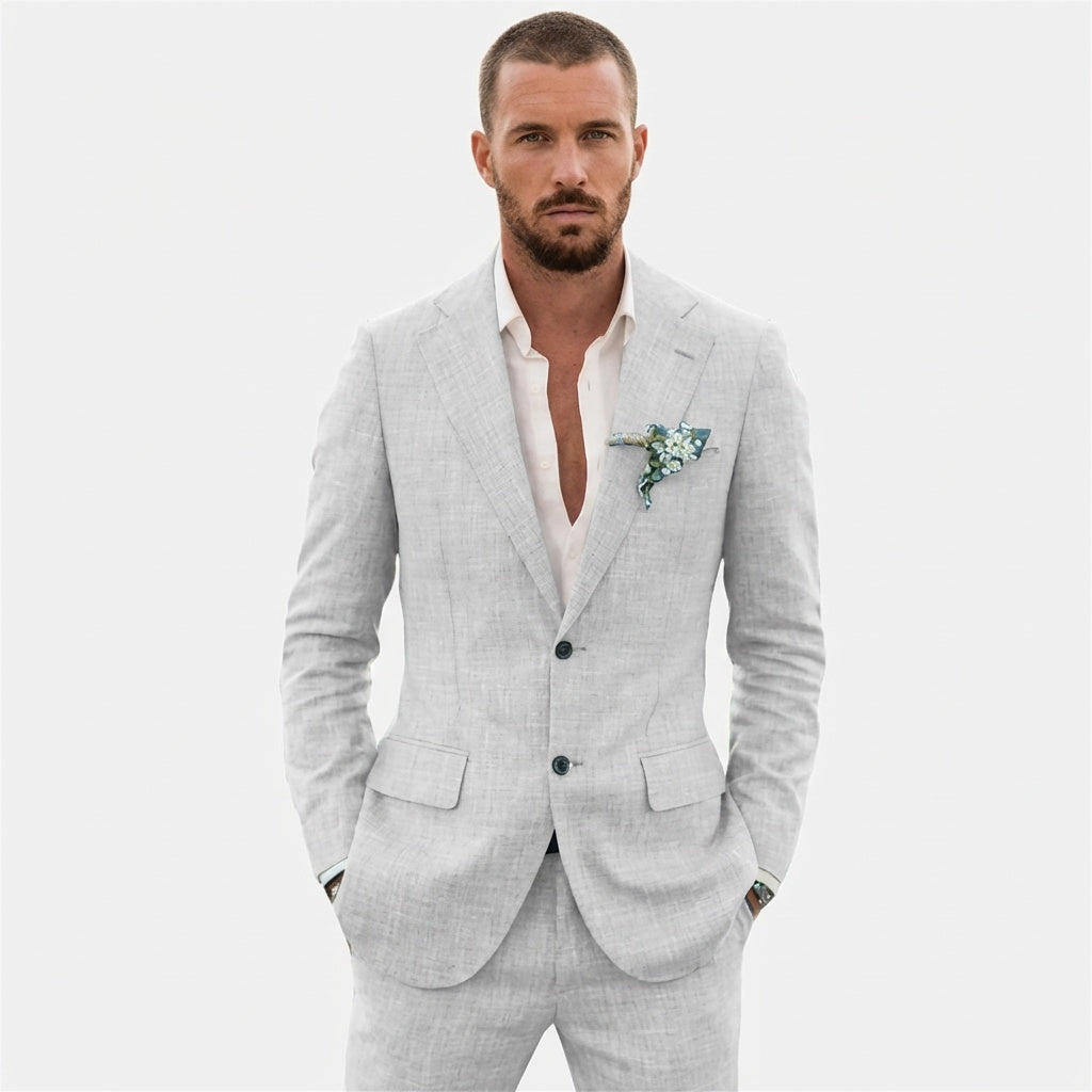 Traje de Lino de Corte Relajado Hombre Solapa Clásica