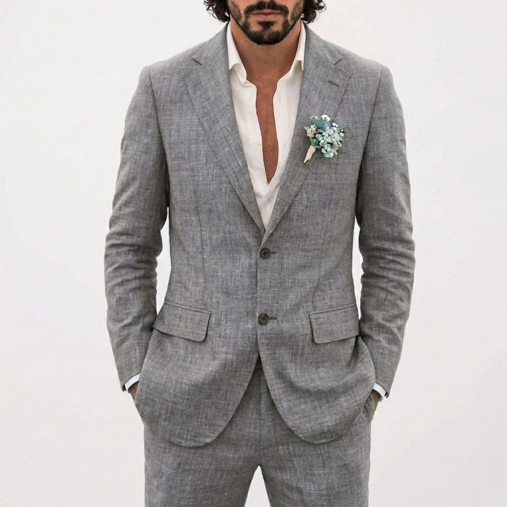 Traje de Lino de Corte Relajado Hombre Solapa Clásica