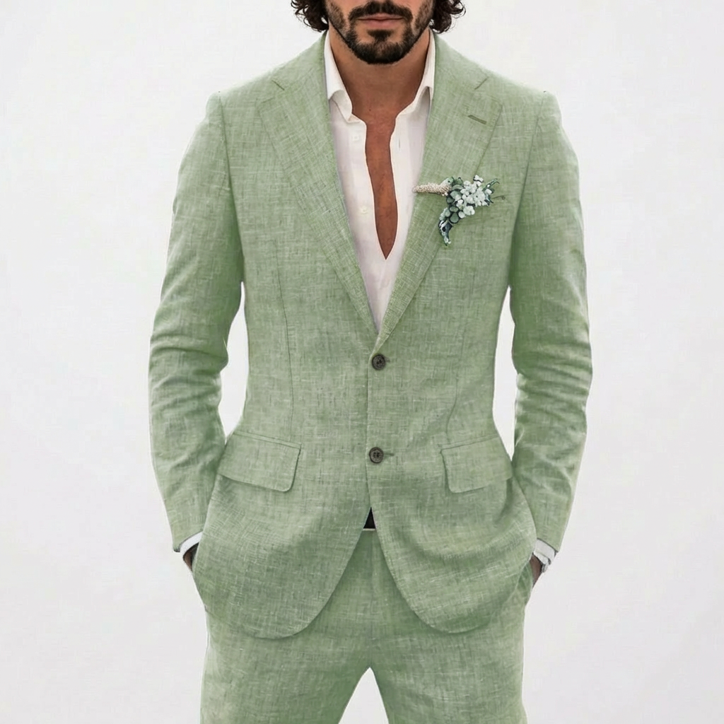 Traje de Lino de Corte Relajado Hombre Solapa Clásica