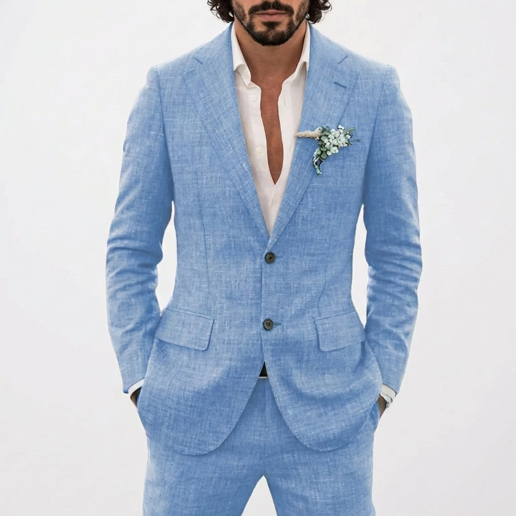 Traje de Lino de Corte Relajado Hombre Solapa Clásica