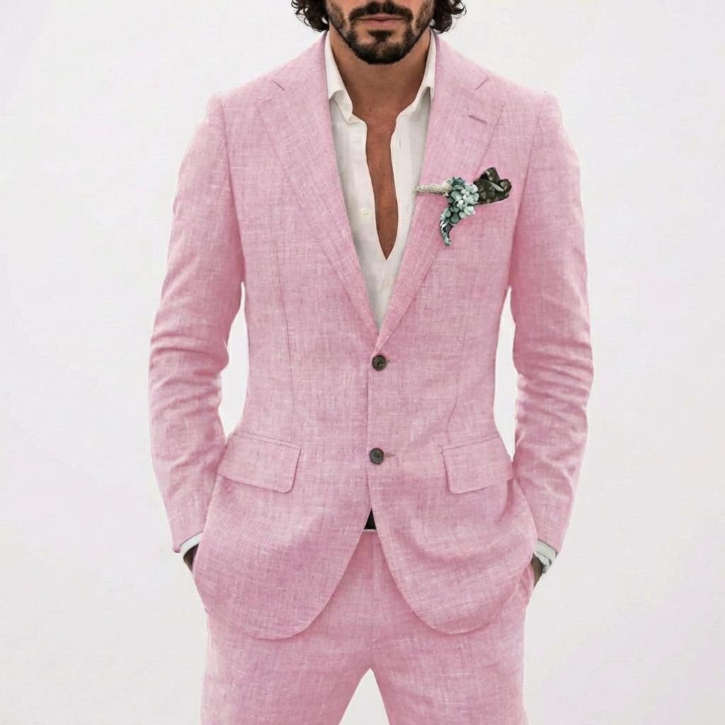 Traje de Lino de Corte Relajado Hombre Solapa Clásica