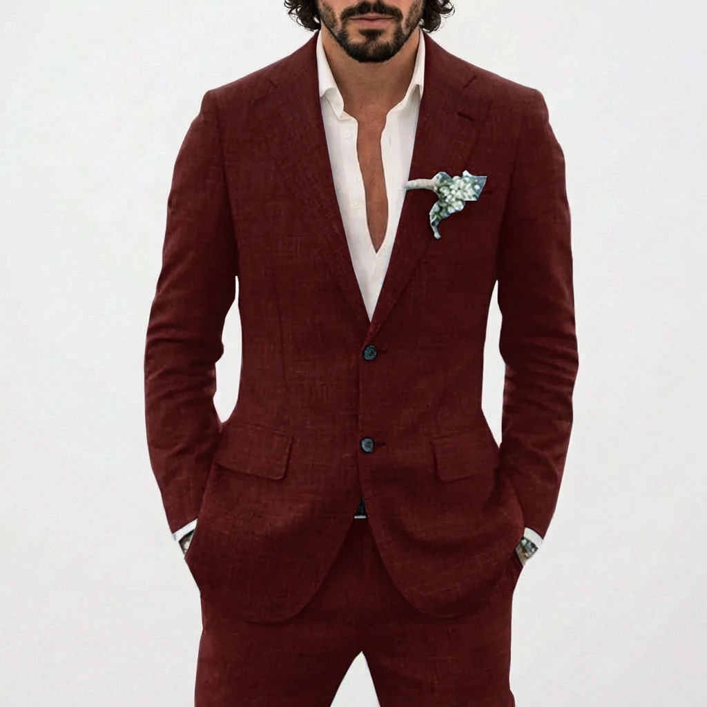 Traje de Lino de Corte Relajado Hombre Solapa Clásica
