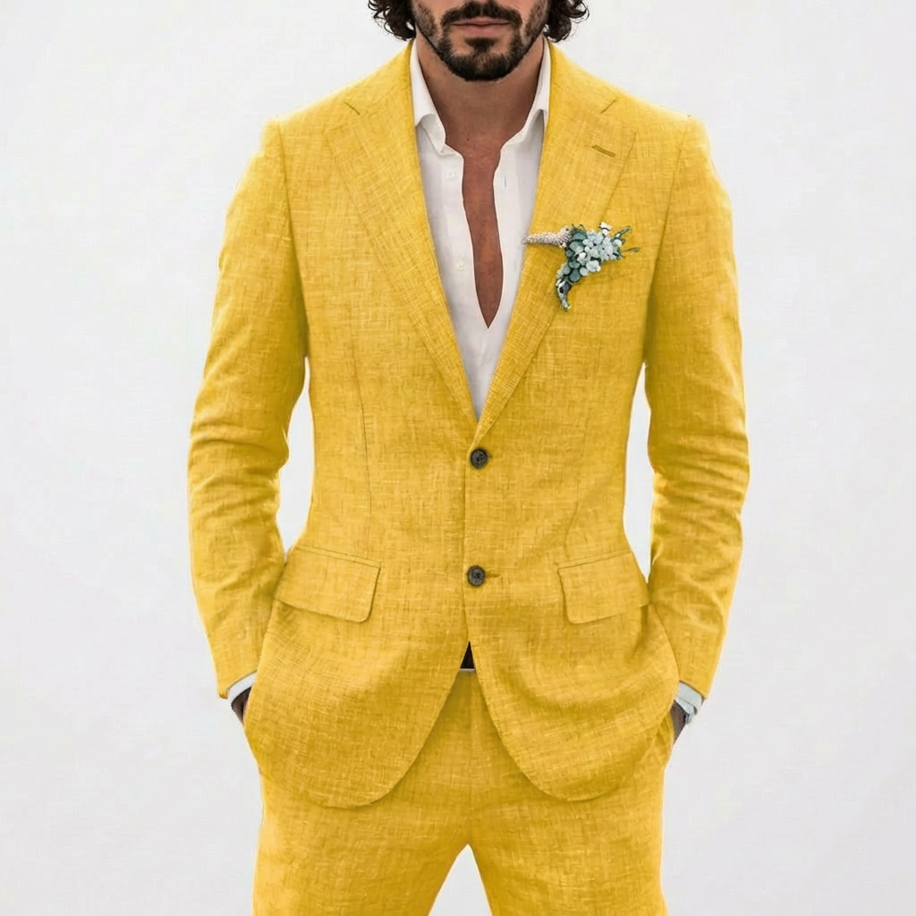 Traje de Lino de Corte Relajado Hombre Solapa Clásica