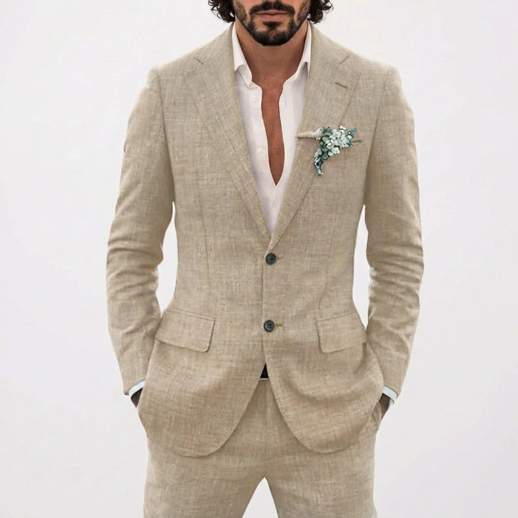 Traje de Lino de Corte Relajado Hombre Solapa Clásica