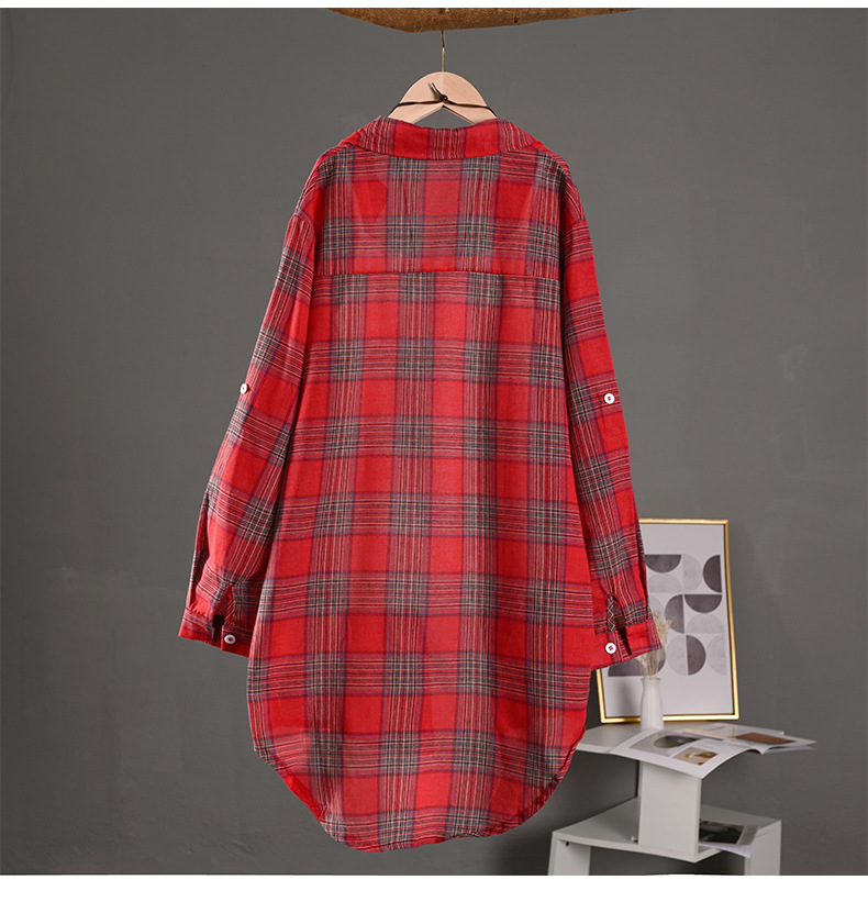 Sobrecamisa Mujer de Algodón de Cuadros Oversize Manga Larga