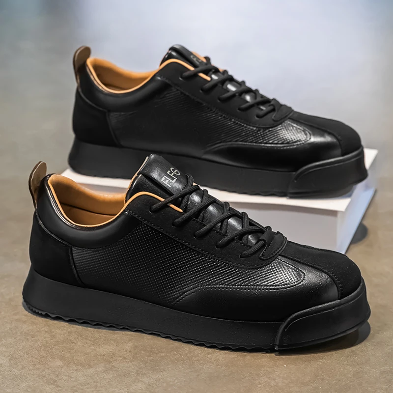 Zapatillas de Piel Hombre Casual Cordones Suela Plana