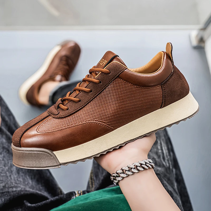 Zapatillas de Piel Hombre Casual Cordones Suela Plana
