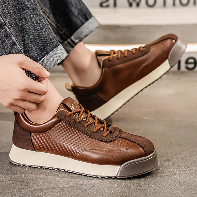 Zapatillas de Piel Hombre Casual Cordones Suela Plana