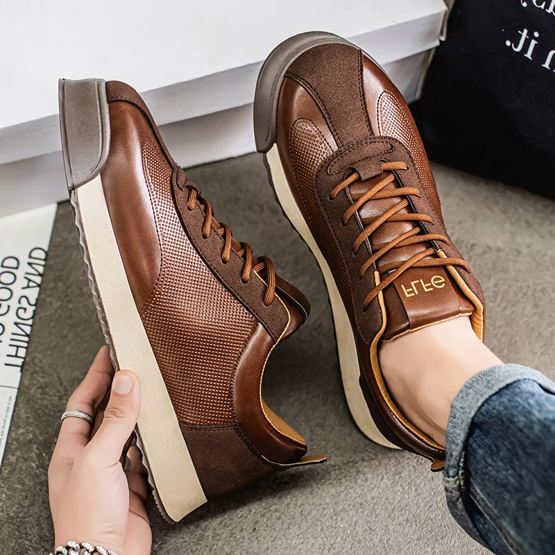Zapatillas de Piel Hombre Casual Cordones Suela Plana