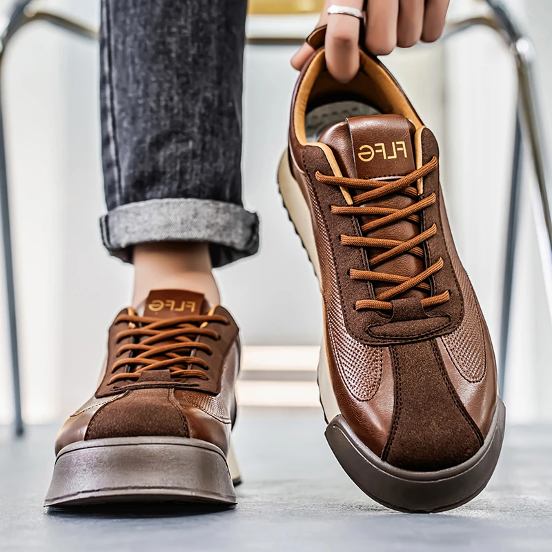 Zapatillas de Piel Hombre Casual Cordones Suela Plana