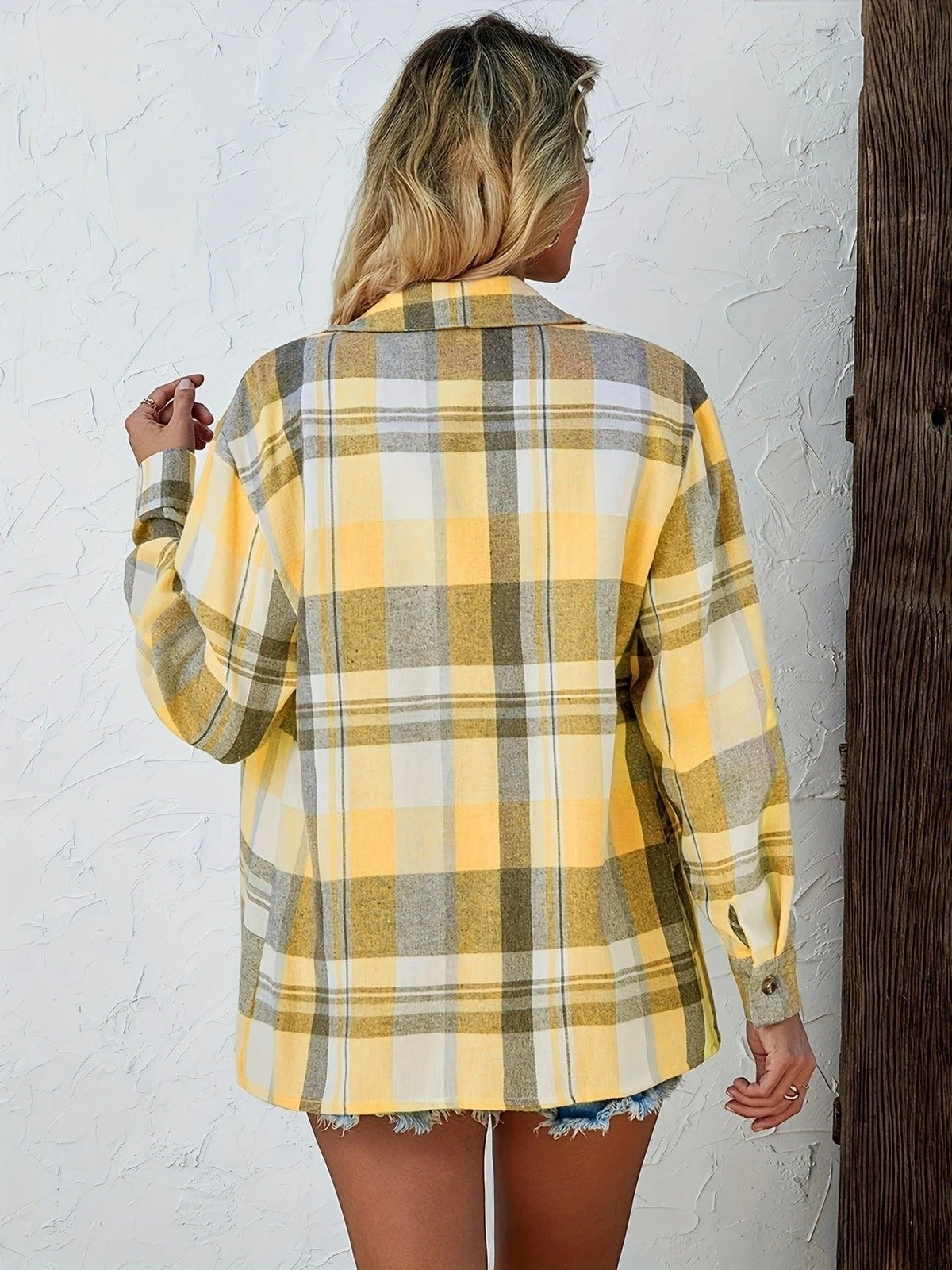 Camisa de Cuadros de Manga Larga Mujer Oversized