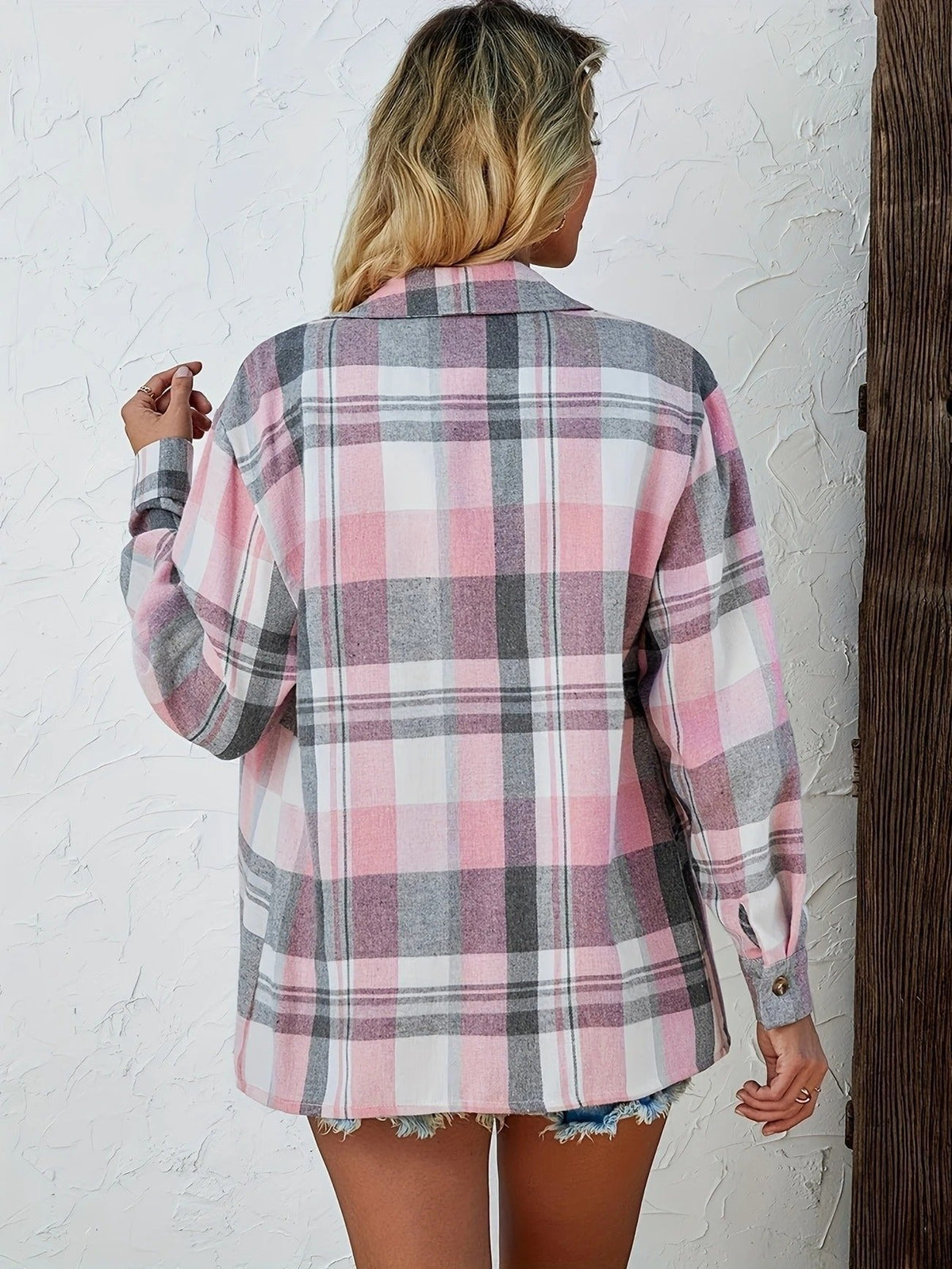 Camisa de Cuadros de Manga Larga Mujer Oversized