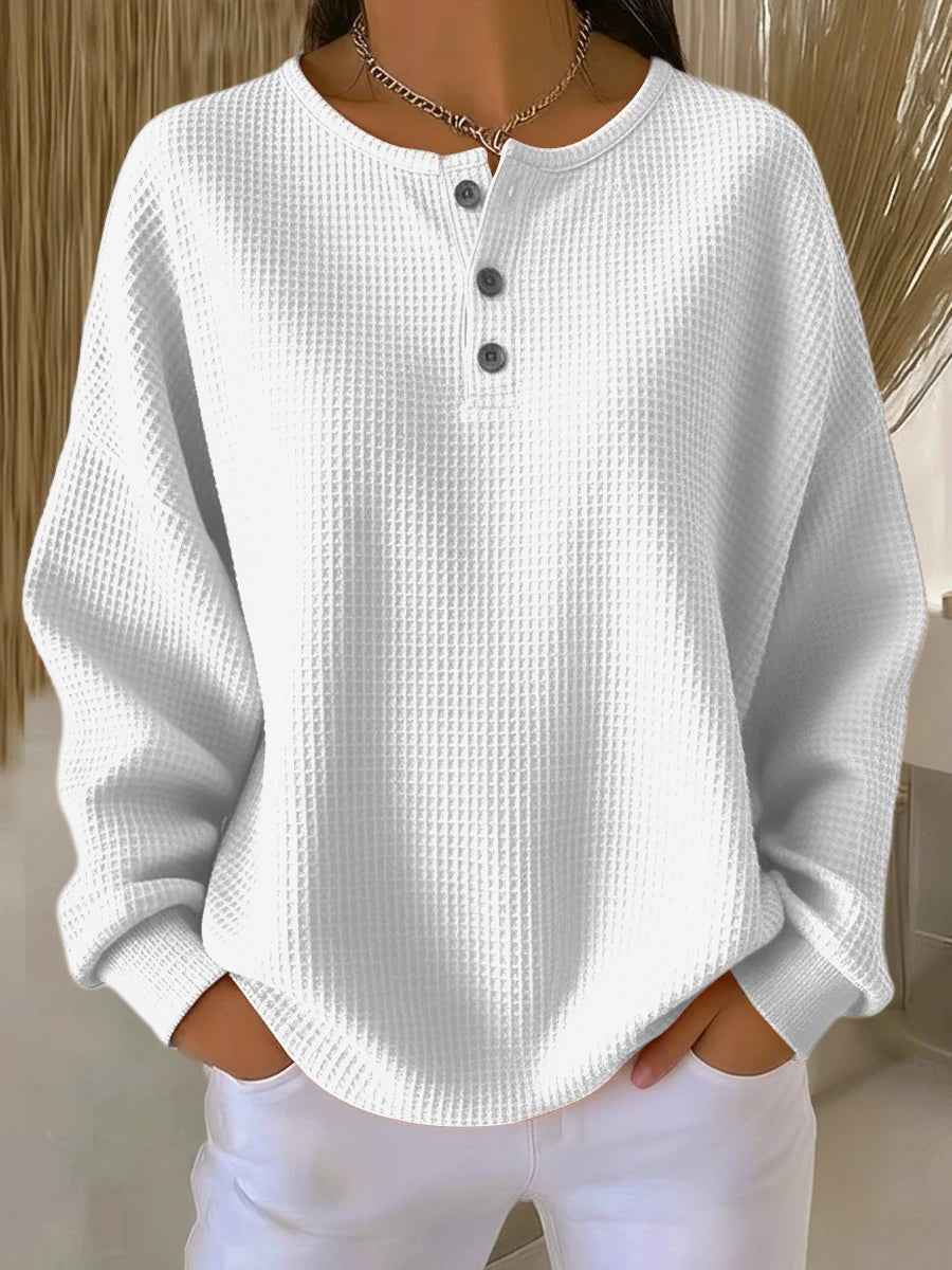 Jersey Fino Mujer Oversize Cuello Redondo Botones