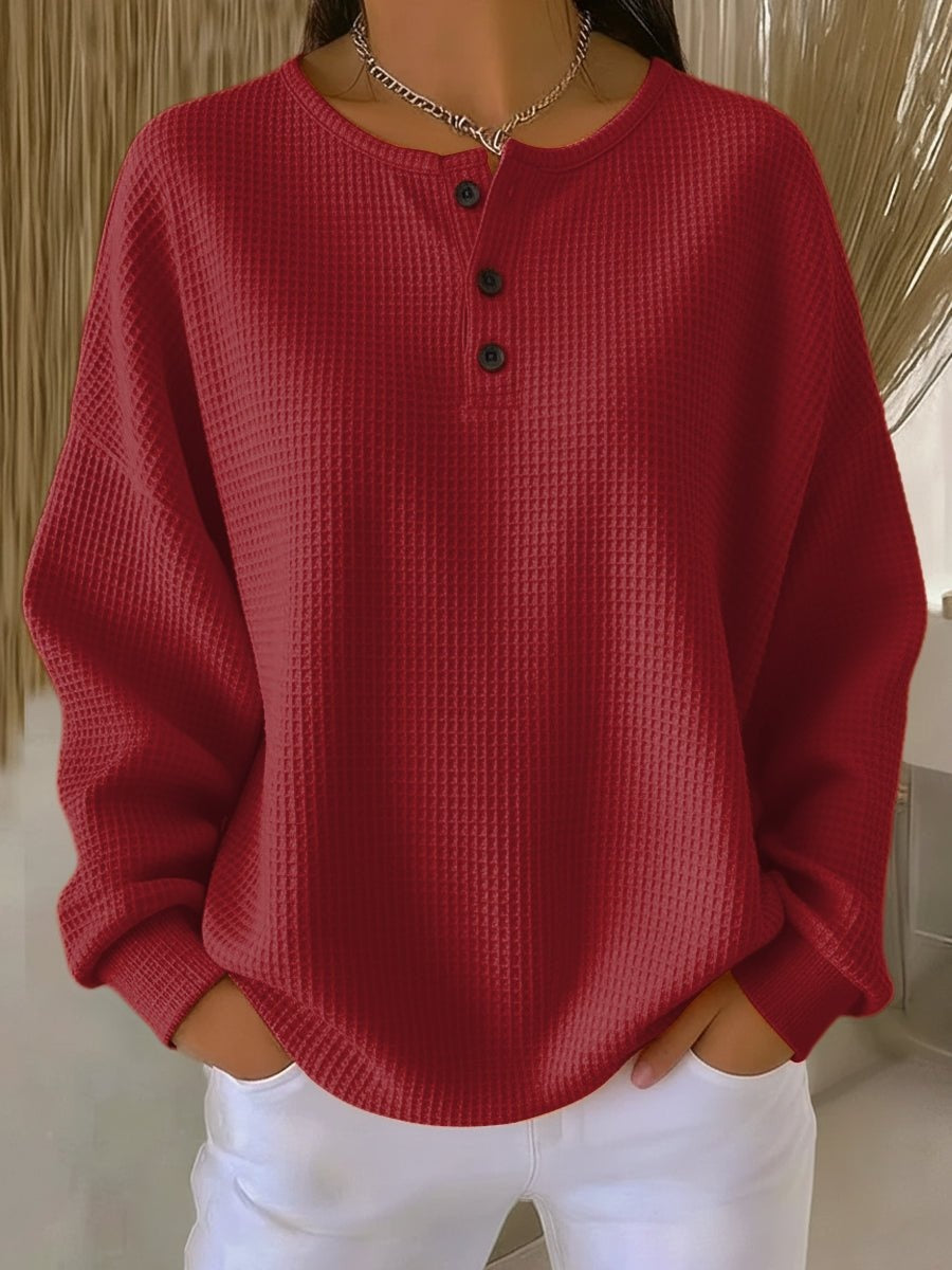 Jersey Fino Mujer Oversize Cuello Redondo Botones