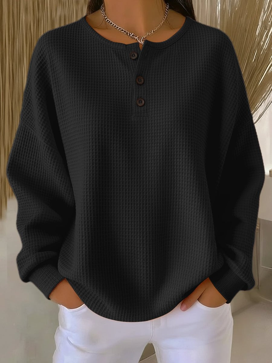 Jersey Fino Mujer Oversize Cuello Redondo Botones