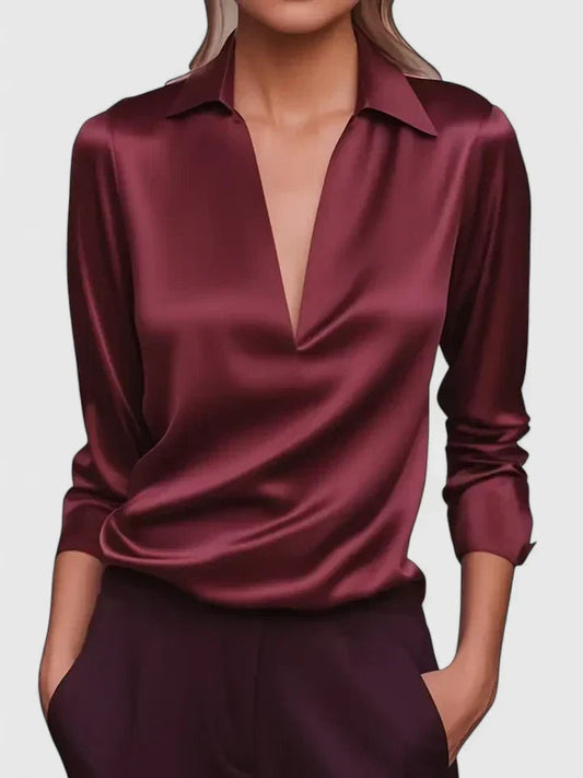 Blusa de Manga Larga con Escote Drapeado Mujer