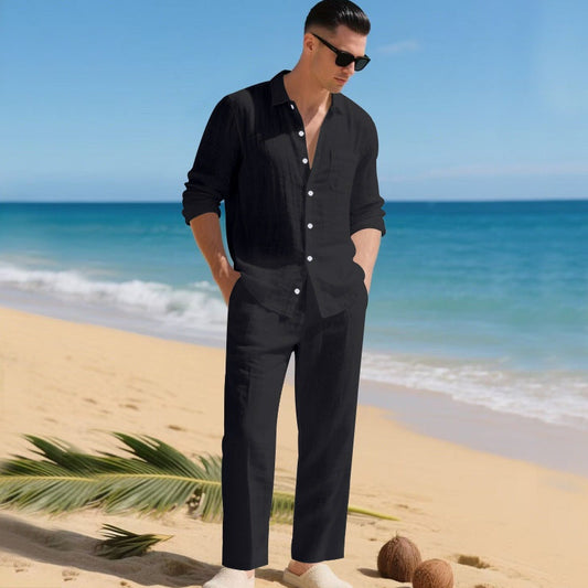 Conjunto de Lino Hombre Camisa Manga Larga y Pantalón