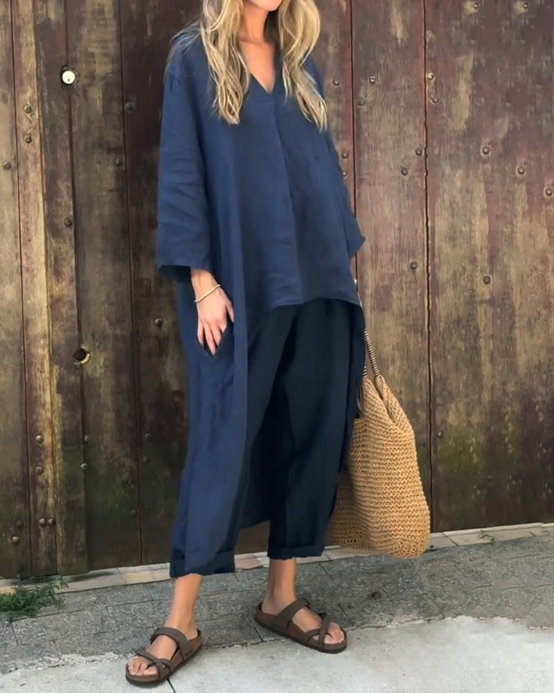 Conjunto de Lino Casual Mujer Pantalón y Blusa