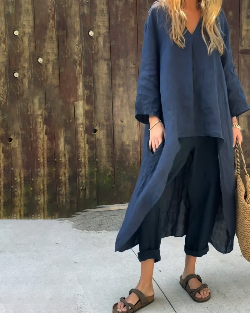 Conjunto de Lino Casual Mujer Pantalón y Blusa