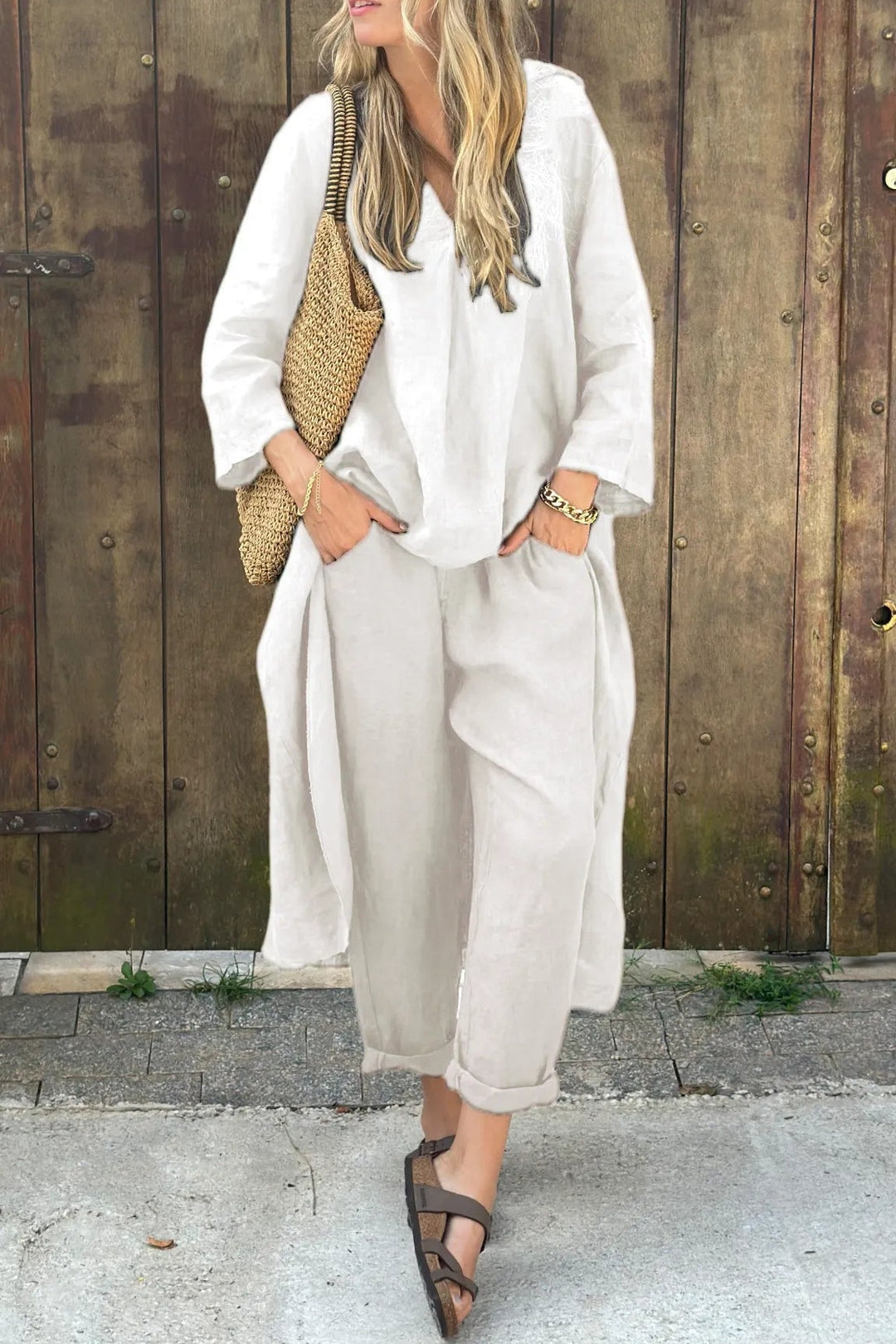 Conjunto de Lino Casual Mujer Pantalón y Blusa
