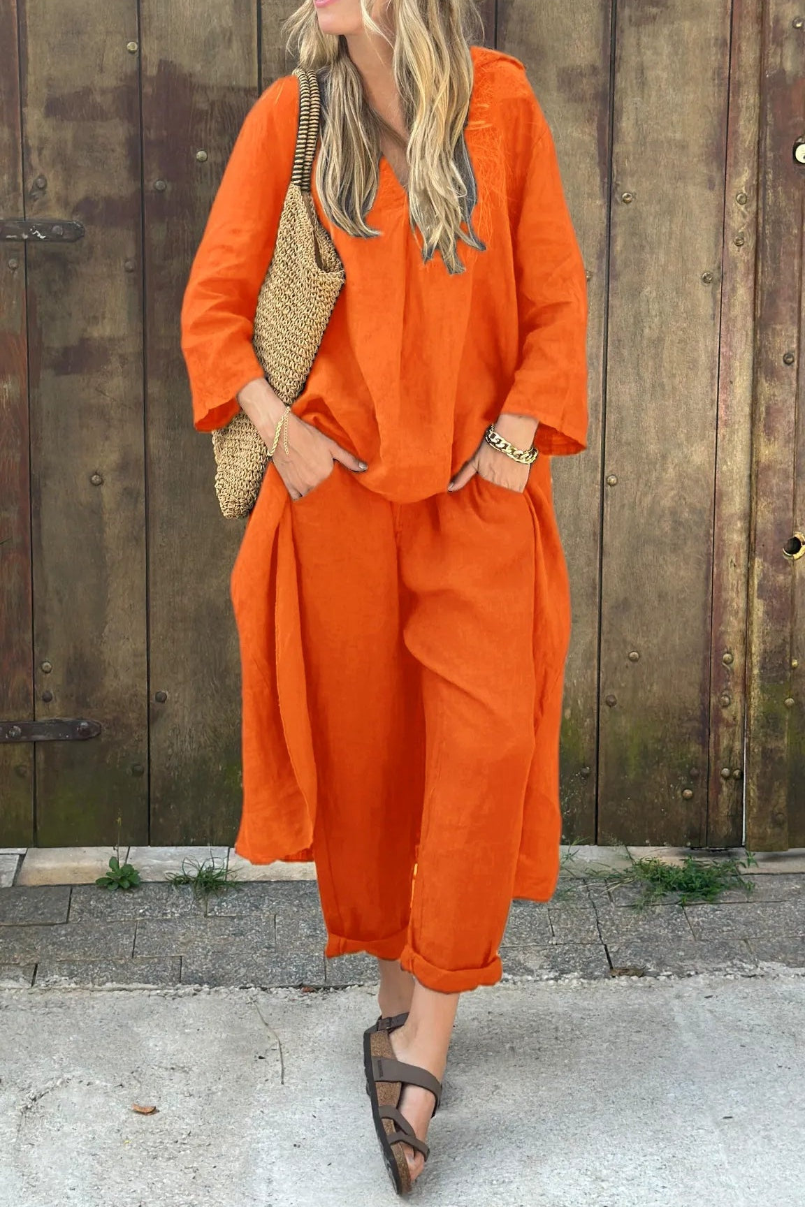 Conjunto de Lino Casual Mujer Pantalón y Blusa