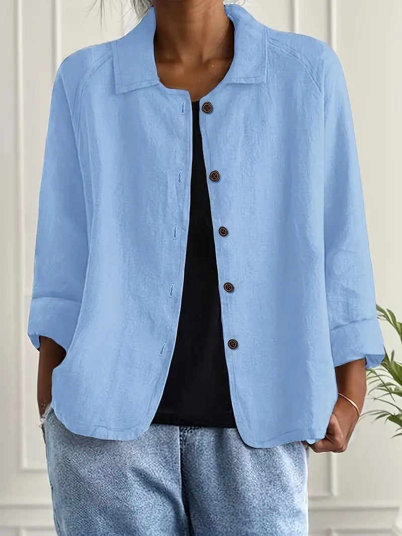 Chaqueta de Lino con Botones Mujer Manga Larga