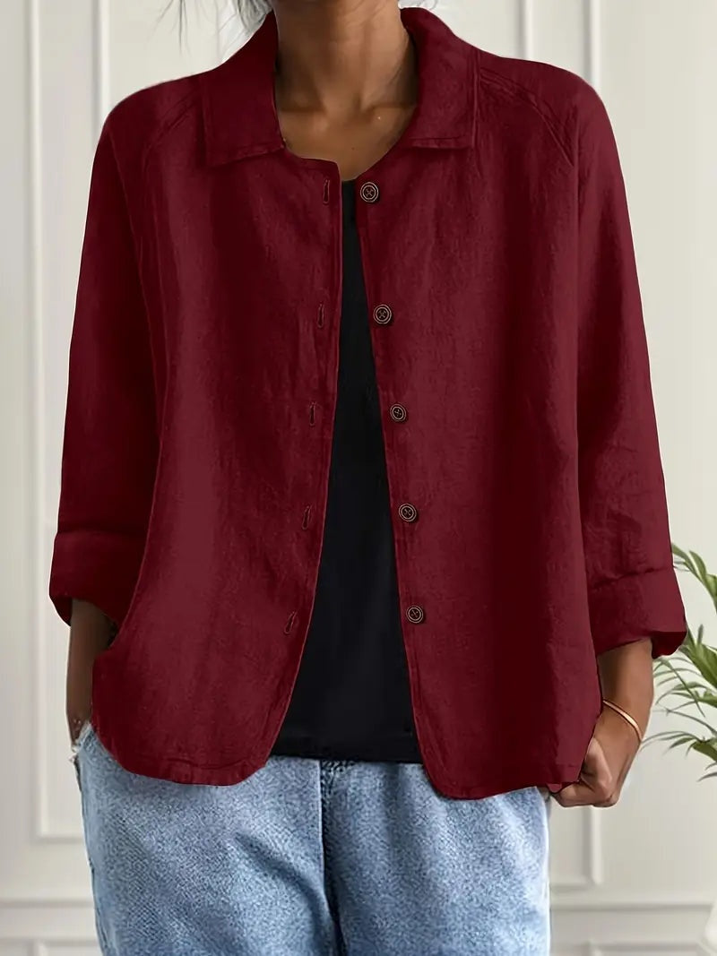 Chaqueta de Lino con Botones Mujer Manga Larga