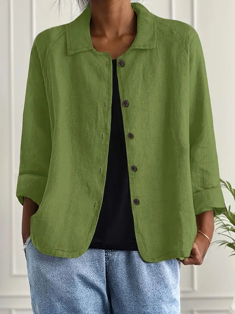 Chaqueta de Lino con Botones Mujer Manga Larga