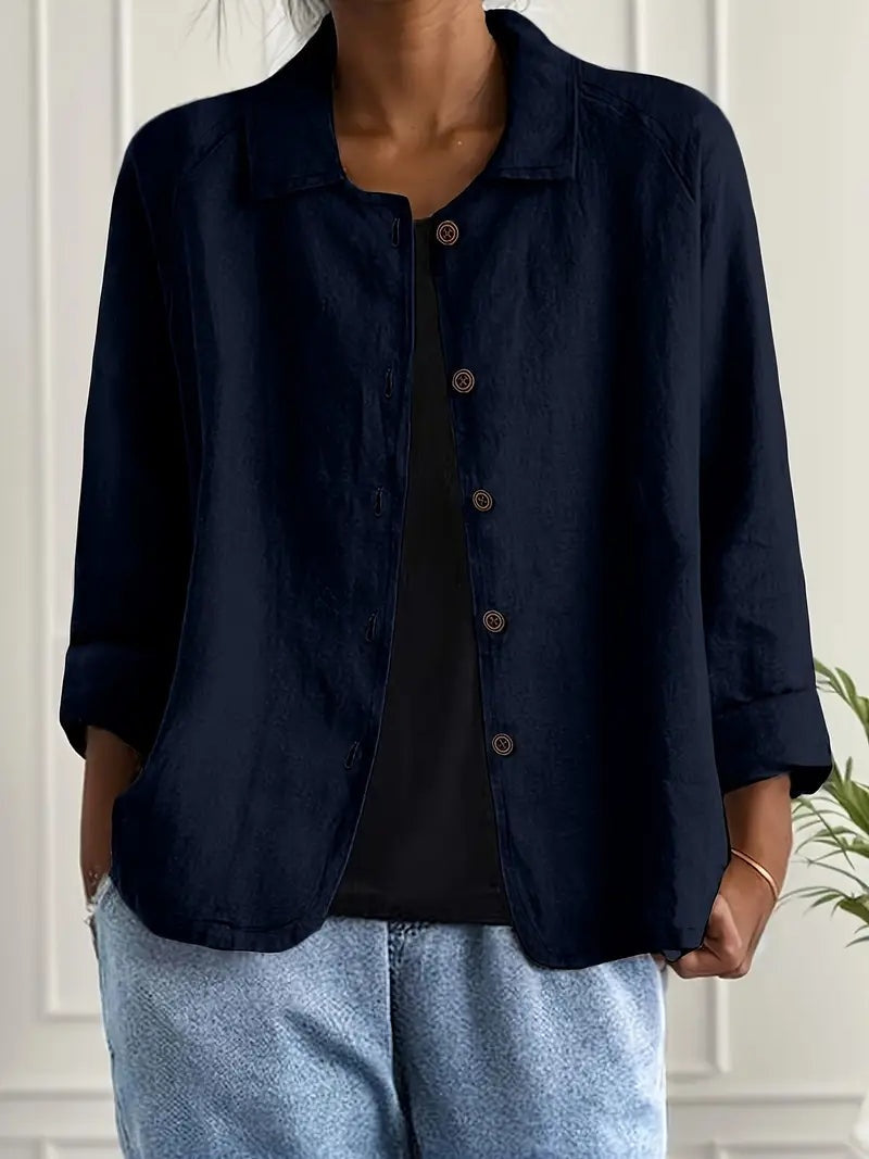 Chaqueta de Lino con Botones Mujer Manga Larga